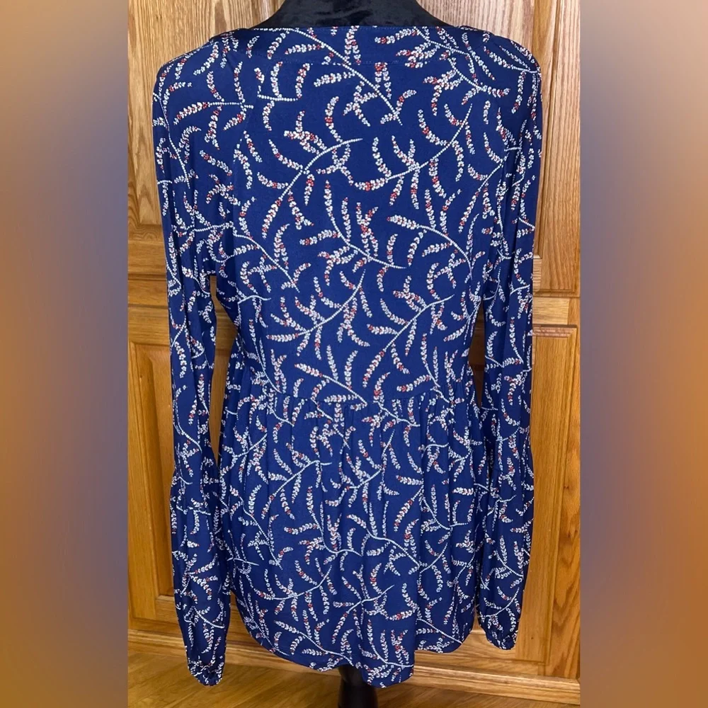 MICHAEL Michael Kors Floral Print‎ Long Sleeve Chain-Lace-Up Top Blouse Sz Large